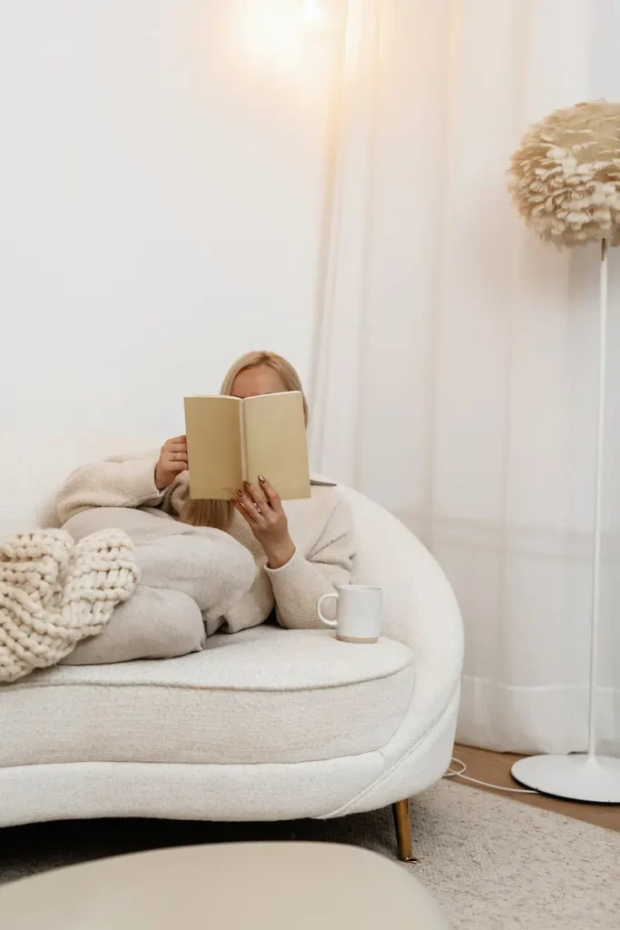 burnout self care recovery with calm quiet space and soft lighting